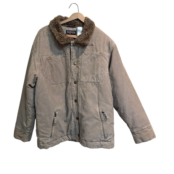 Vintage Y2K Jansport Corduroy Snap Up Jacket Faux Fur Neckline Mens Large Coat - Picture 1 of 10